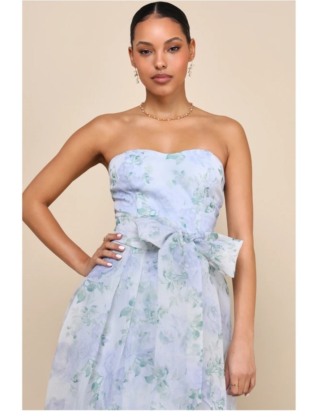 NWT Lulu’s Charming Sweetness Periwinkle Floral Organza Pleated Maxi Dress L XL - Picture 8 of 14